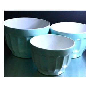 Cynthia Rowley Retro Look Aqua Blue Nesting Melamine Mixing Bowls Kitchen Tools